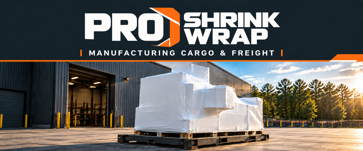Pro Shrink Wrap manufacturing cargo and freight banner illustration