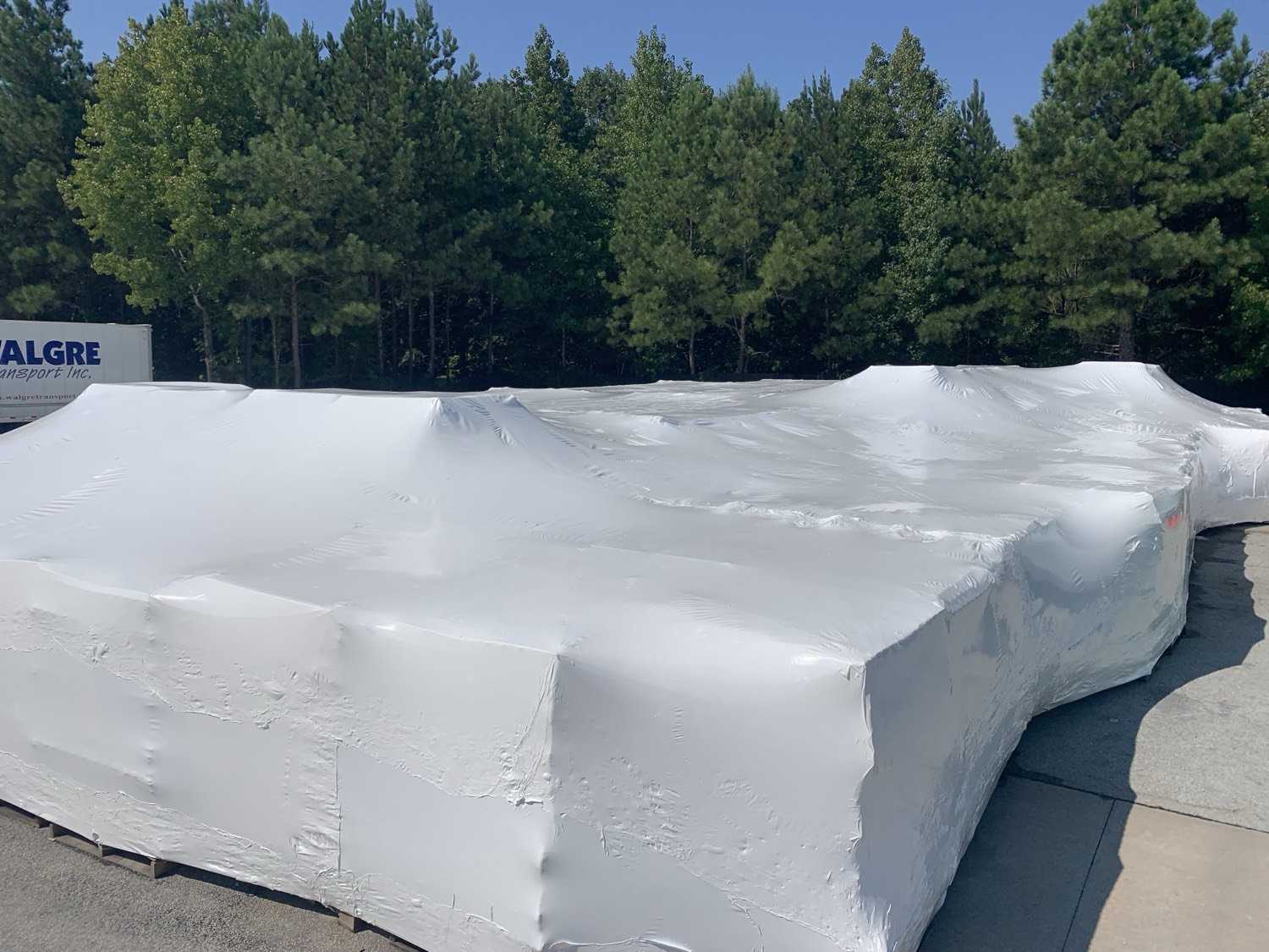 Massive freight load under shrink wrap